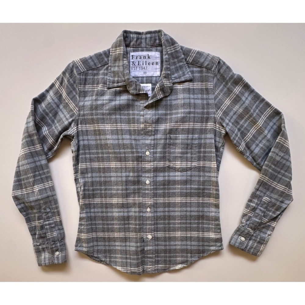 Frank‎ & Eileen Barry Grey Blue Plaid Italian Cotton Flannel Shirt Size XXS